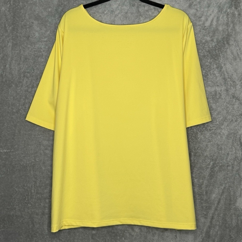 Susan Graver 3X Shirt Top Yellow Solid Short Sleeve Scoop Neck Stretch Tunic - Picture 2 of 6